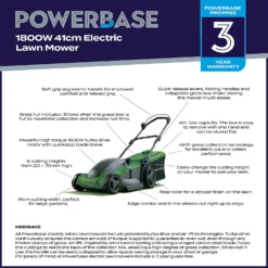 Powerbase 1800W Electric Lawn Mower - 41cm -Outdoor Garden 12882288 7415058716616492