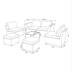 Bambrick 6 Seater Grey Rattan Garden Sofa Set -Outdoor Garden 12882317 2044947969840510