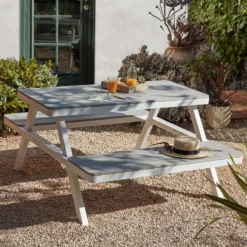 Picnic Bench - White & Grey -Outdoor Garden 12885210 1084846186492851