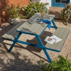 Picnic Bench - Navy & Grey -Outdoor Garden 12885211 1434846136147379