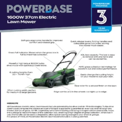 Powerbase 1600W Electric Lawn Mower - 37cm -Outdoor Garden 12885496 1025058716576643