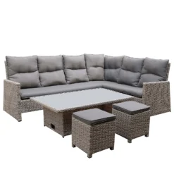 Mortimer Grey Rattan Garden Corner Sofa Set -Outdoor Garden 12887790 1205047776415101