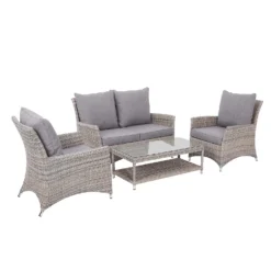 Florence 4 Seater Grey Rattan Garden Sofa Set -Outdoor Garden 12887803 1594843689581184