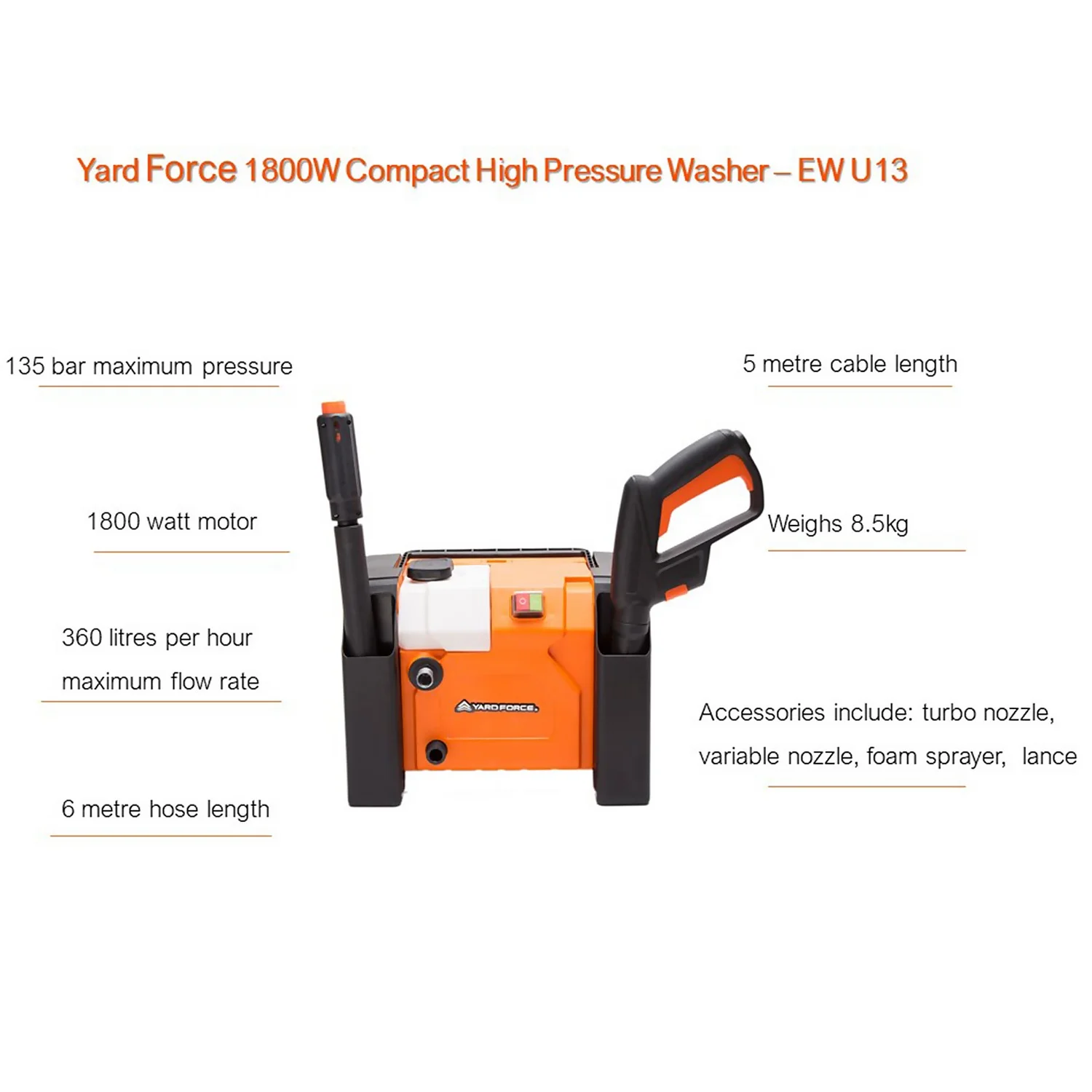 Yard Force 1800W 135Bar Compact Pressure Washer 8 Yard Force 1800W 135Bar Compact Pressure Washer - Image 6