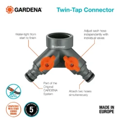GARDENA Twin Tap Connector 26.5 Mm (G 3/4") 8 GARDENA Twin Tap Connector 26.5 Mm (G 3/4") -Outdoor Garden 13043402 2014907556796263