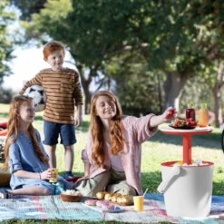 Keter GoBar Outdoor Ice Cooler Table Garden Furniture - Red / White -Outdoor Garden 13412934 5744910901735855