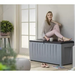 Keter Ace Outdoor Garden Storage Box 124 X 55 X 62.5 Cm - Grey And Black -Outdoor Garden 13432924 6224947994590372