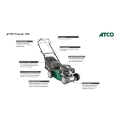 Atco 123ccc Classic 16S Petrol Lawn Mower - 41cm -Outdoor Garden 13483563 1084929328984659