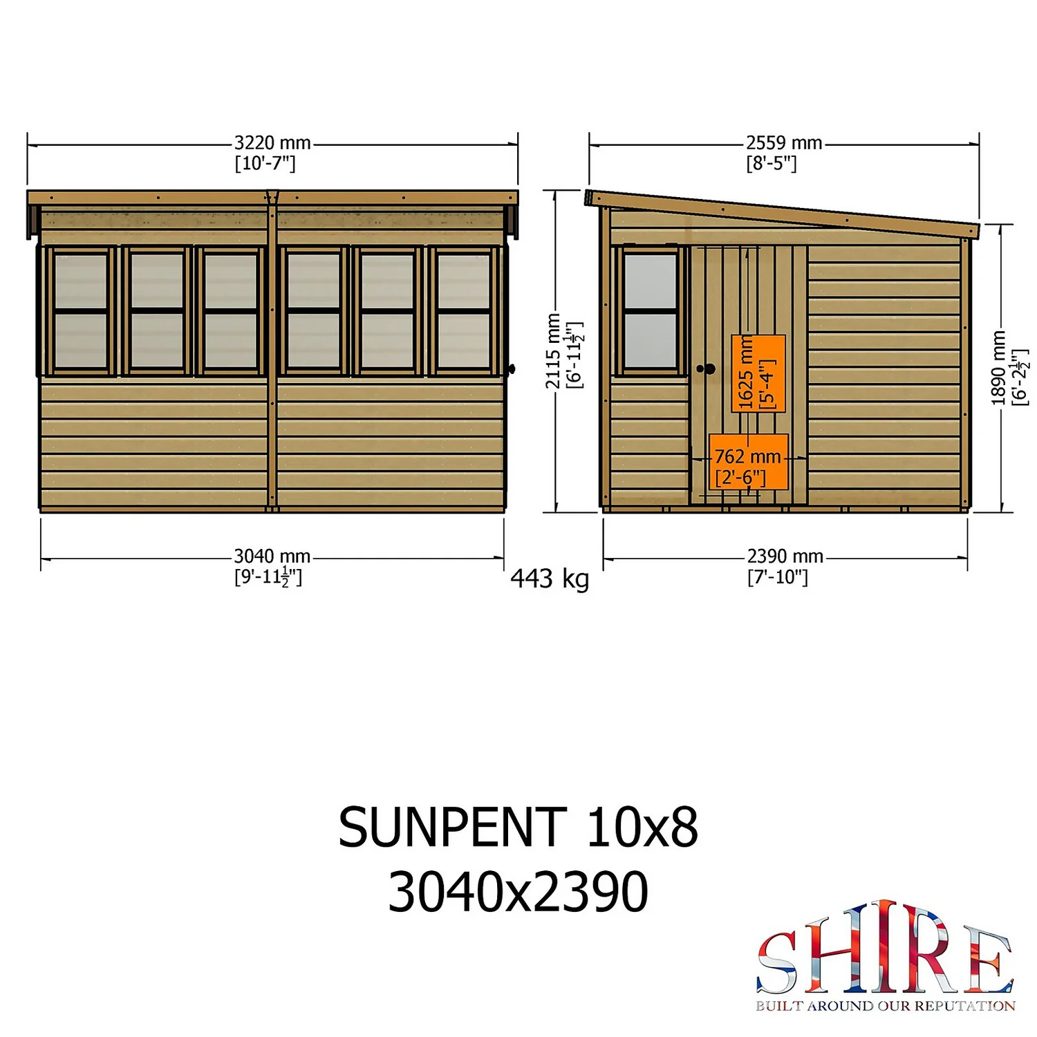 Shire 10 X 8ft Sun Pent Shed 5 Shire 10 X 8ft Sun Pent Shed - Image 3