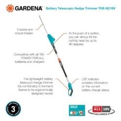 GARDENA Telescopic Cordless 18V Hedge Trimmer 12 GARDENA Telescopic Cordless 18V Hedge Trimmer -Outdoor Garden 13524827 1334936344375021