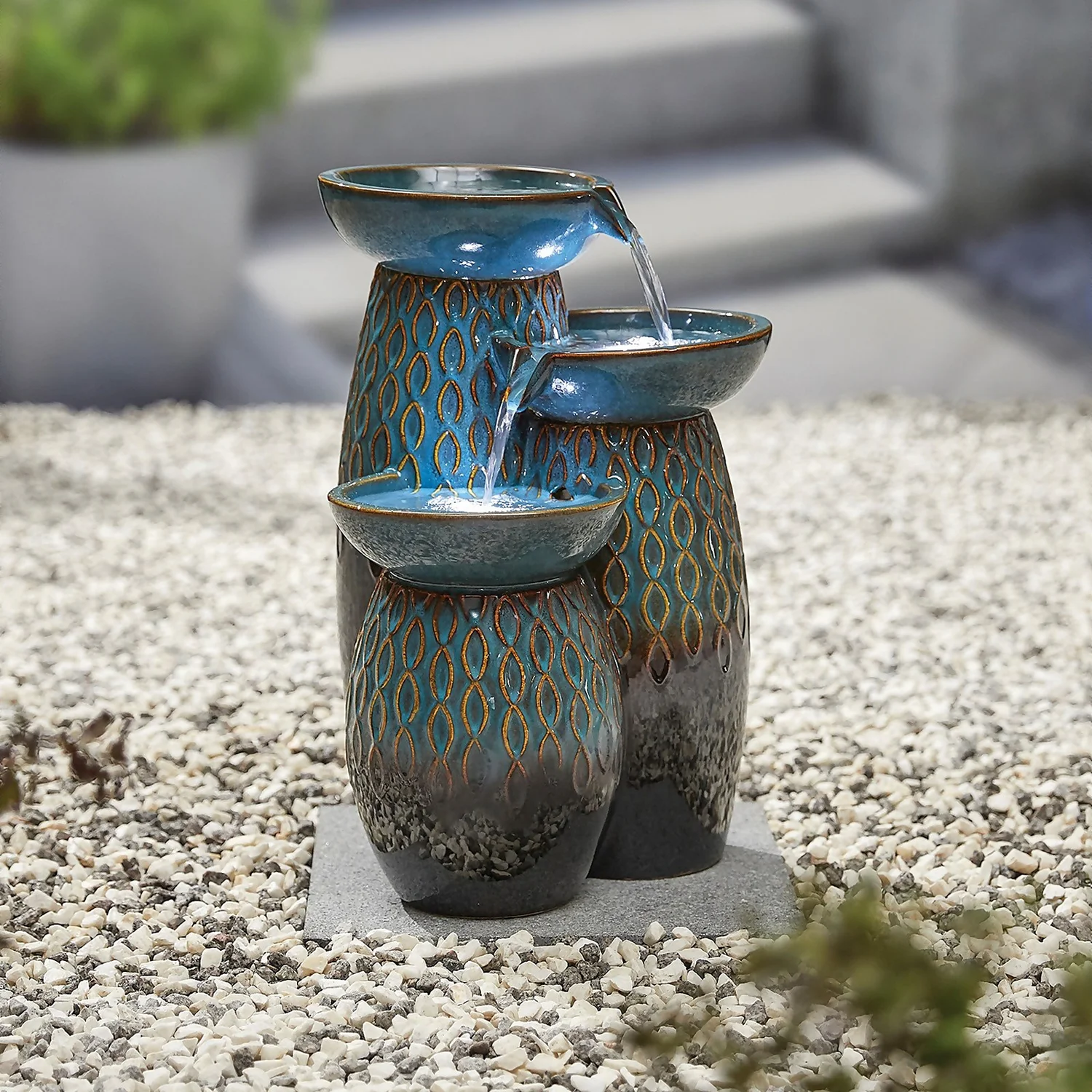 Stylish Fountain Glazed Trio Water Feature With LEDs 4 Stylish Fountain Glazed Trio Water Feature With LEDs - Image 2