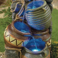 Stylish Fountain Pouring Pot Wall Water Feature With LEDs -Outdoor Garden 13846054 4034962027705207