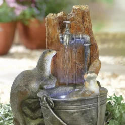 Stylish Fountain Playful Otters Water Feature With LEDs -Outdoor Garden 13846072 1884962027752889
