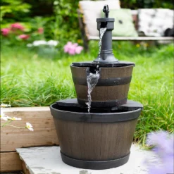 Stylish Fountain Whiskey Barrels Garden Water Feature -Outdoor Garden 13944159 3115005845107244