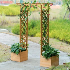 Homebase Wooden Garden Arched Trellis With Planters -Outdoor Garden 13967032 1555014369127463