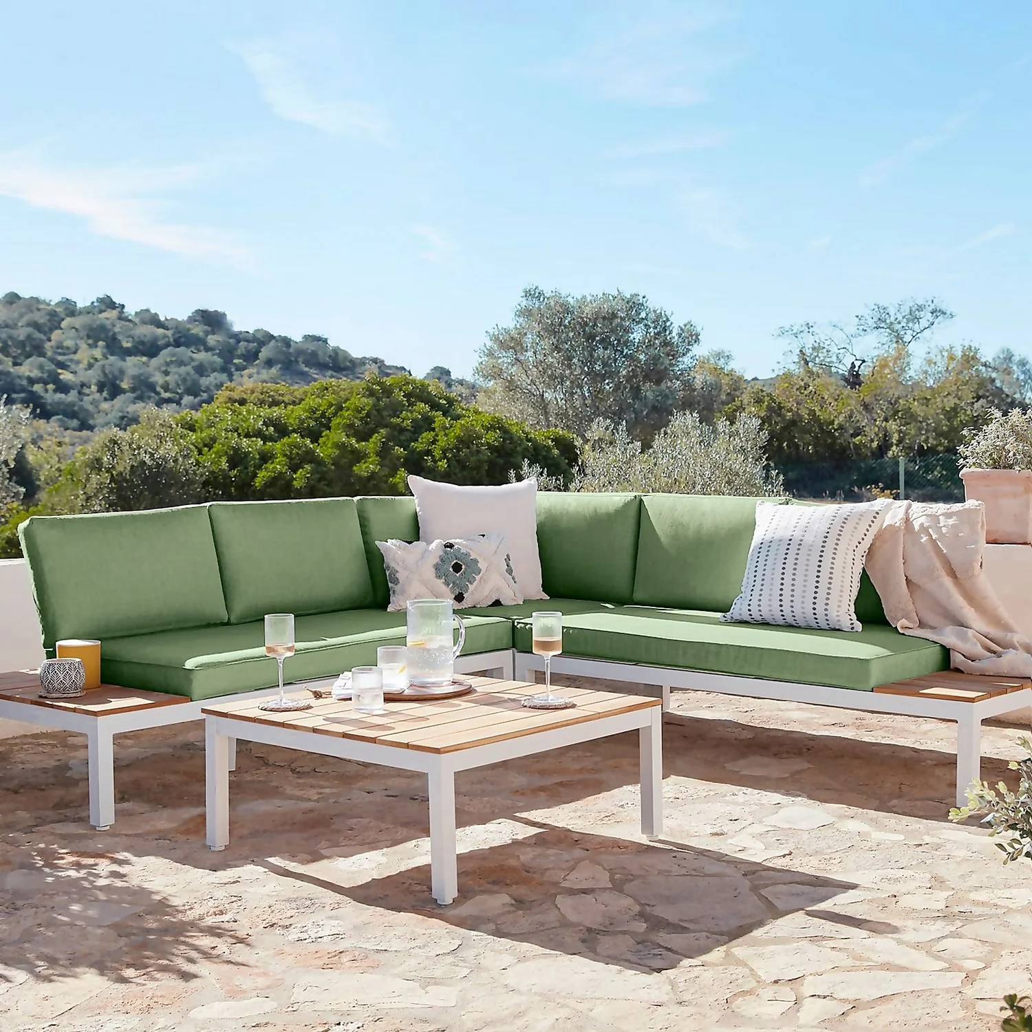 Spirit Metal Garden Corner Sofa Set - Green 3 Spirit Metal Garden Corner Sofa Set - Green