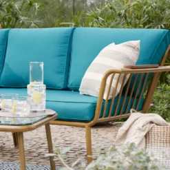 Omari Metal Garden Corner Sofa Set - Teal & Gold -Outdoor Garden 14005699 1825022704410191