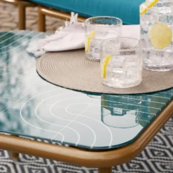 Omari Metal Garden Corner Sofa Set - Teal & Gold -Outdoor Garden 14005699 4965022704578830