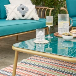 Omari Metal Garden Sofa Set - Teal & Gold -Outdoor Garden 14005703 1365022638067828