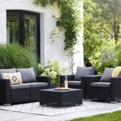 Keter California 4 Seater Outdoor Garden Furniture Lounge Set - Graphite With Grey Cushions -Outdoor Garden 14539591 3115041801816578