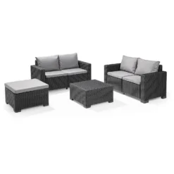 Keter California 5 Seater Double Sofa Outdoor Garden Furniture Lounge Set - Graphite With Grey Cushions